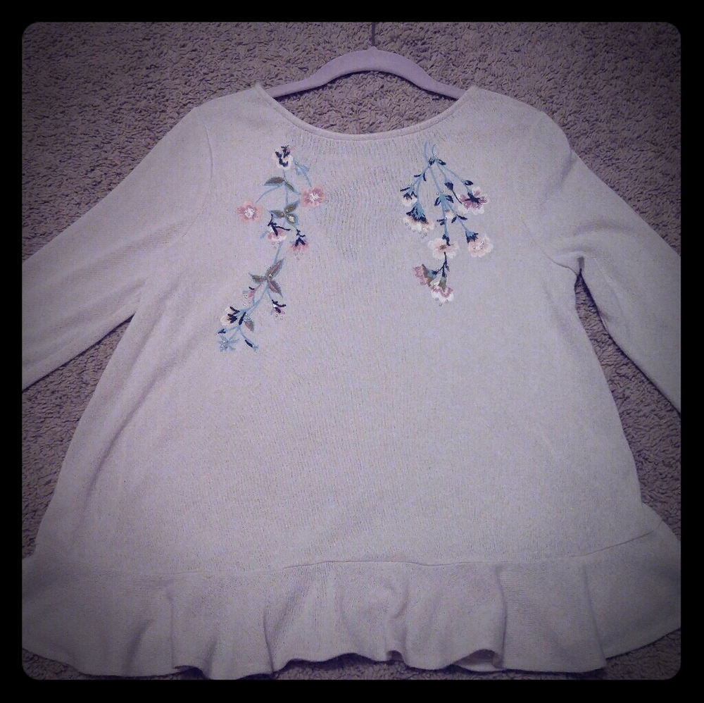 Embroidered, Beaded Floral Sweater Top - Picture 1 of 6